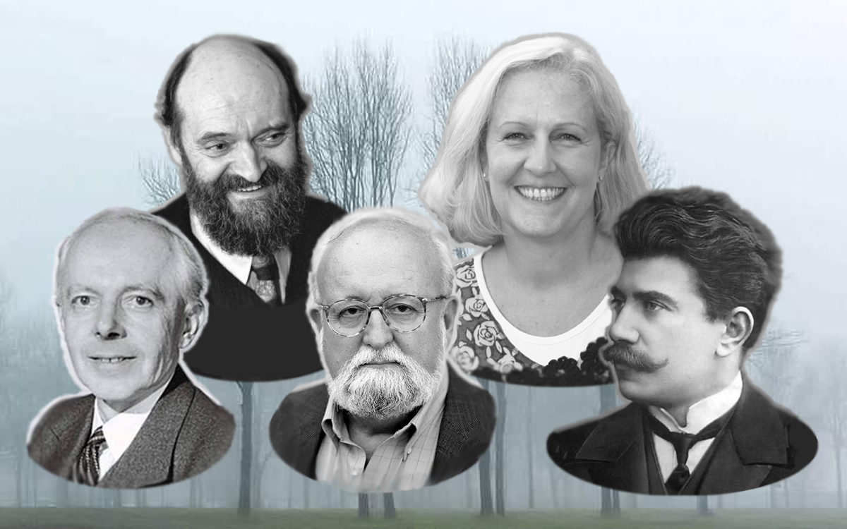 Montage de photographies des visages de Arvo Pärt,  Florentine Mulsant,  Béla Bartók, Krysztof Penderecki et Reinhold Glière